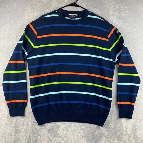 Paul & Shark Yachting Sweater Mens XL Blue Striped Colorful Organic Cotton Pima